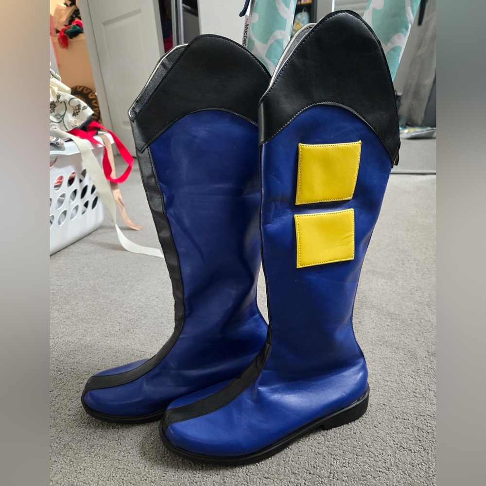 Blue Wolverine Tall Cosplay Boots with Yellow Accents